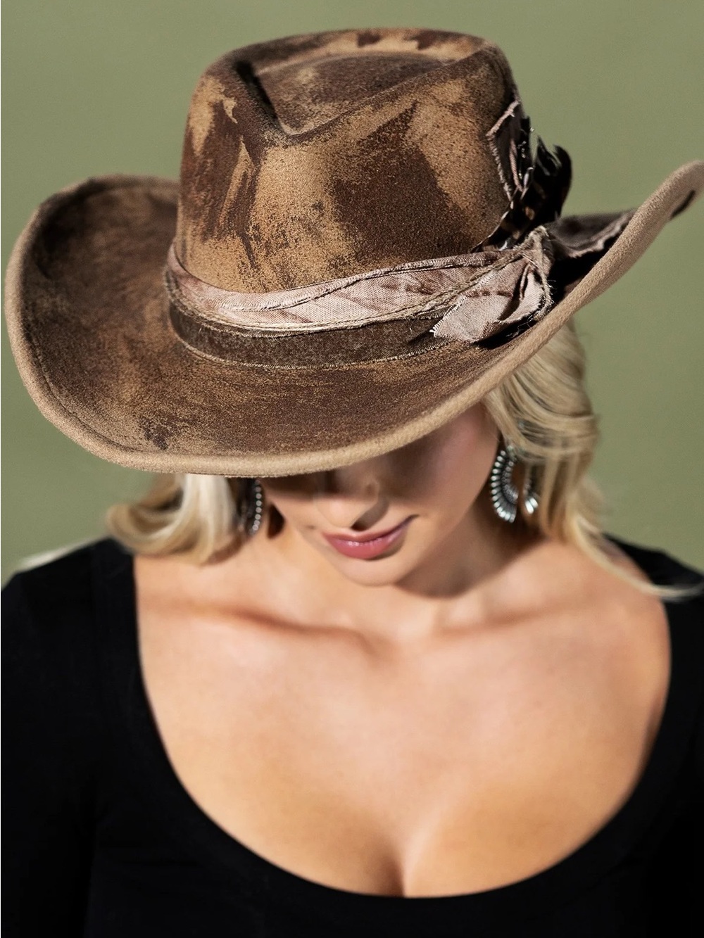 Brown Women's Felt Western Hat - Classic Cowboy Style